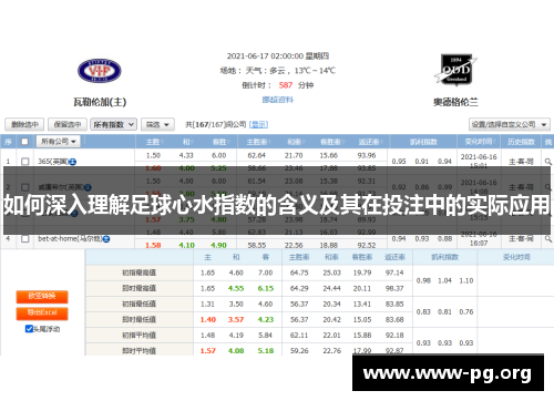 如何深入理解足球心水指数的含义及其在投注中的实际应用
